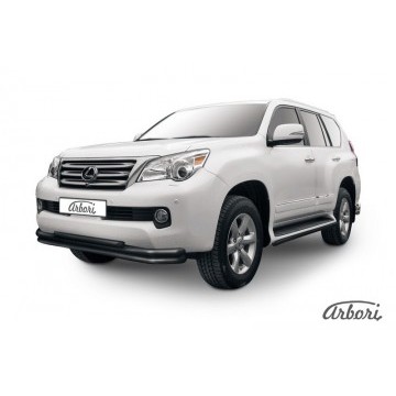 Защита переднего бампера d57+d57+d42 тройная Arbori черн. для Lexus GX460 2010-2013