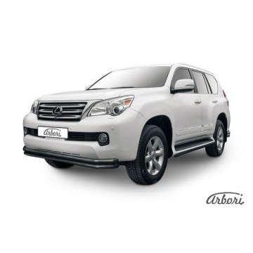 Защита переднего бампера d57+d57 двойная Arbori черн. для Lexus GX460 2010-2013