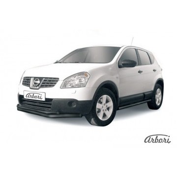 Защита переднего бампера d57+d42 двойная длинная Arbori черн. для Nissan QASHQAI 2011-2013