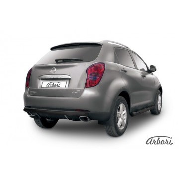 Защита заднего бампера d57 длинная Arbori черн. для SsangYong ACTYON 2011-2013