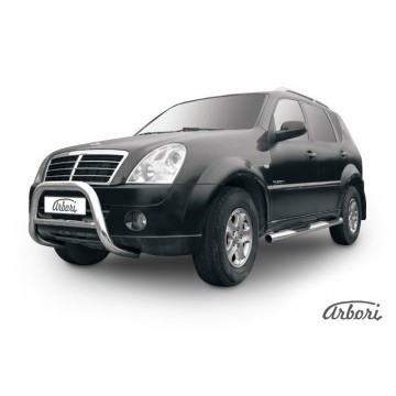 Кенгурятник d76 низкий Arbori нерж. сталь для SsangYong REXTON 2010-2012