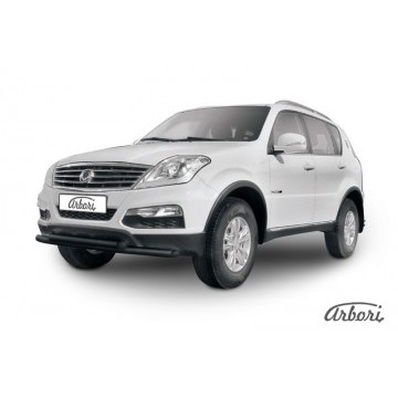 Защита переднего бампера d57+d57 двойная Arbori черн. для SsangYong REXTON 2013-2017