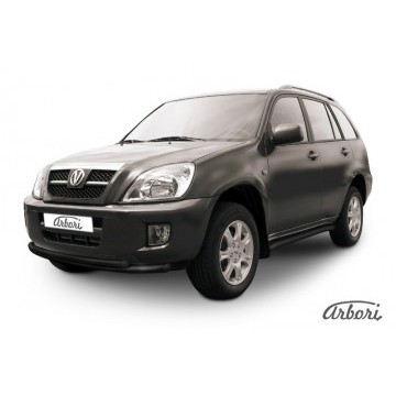 Защита переднего бампера d57+d42 двойная Arbori черн. для Тагаз TINGO 2011-2014