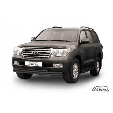 Защита переднего бампера d57+d57+d42 тройная Arbori черн. для Toyota LC200 2007-2012