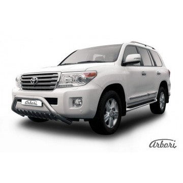 Кенгурятник d76 низкий широкий с ЗК   Arbori нерж. сталь для Toyota LC200 2013-2015