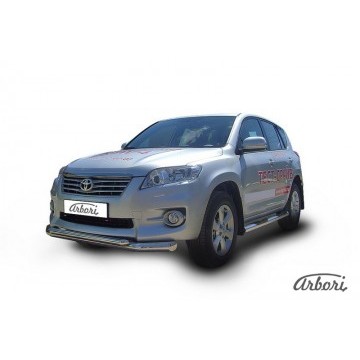 Защита переднего бампера d76+d57 двойная Arbori нерж. сталь для Toyota RAV4 2010-2014