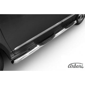 Защита порогов d76 с проступями со скосами 45 градусов завальцованными Arbori нерж. сталь для HAVAL H6 2014-нв